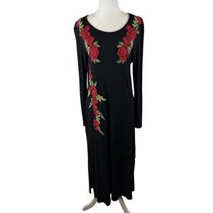 Collections Etc Embroidered Rose Maxi Dress Medium Whimsigoth Dark Romantic